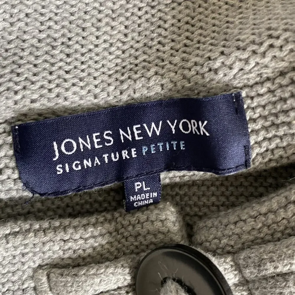 JONES NEW YORK Cardigan Womens Sz Large Petite Grey Ombré Toggle Neck Open Front